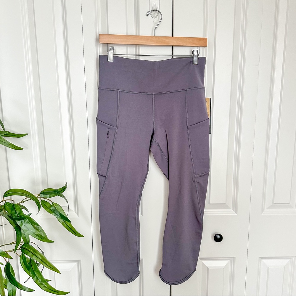 Athleta Up For Anything Purple Gray Pocketed High-Waist Capri Leggings